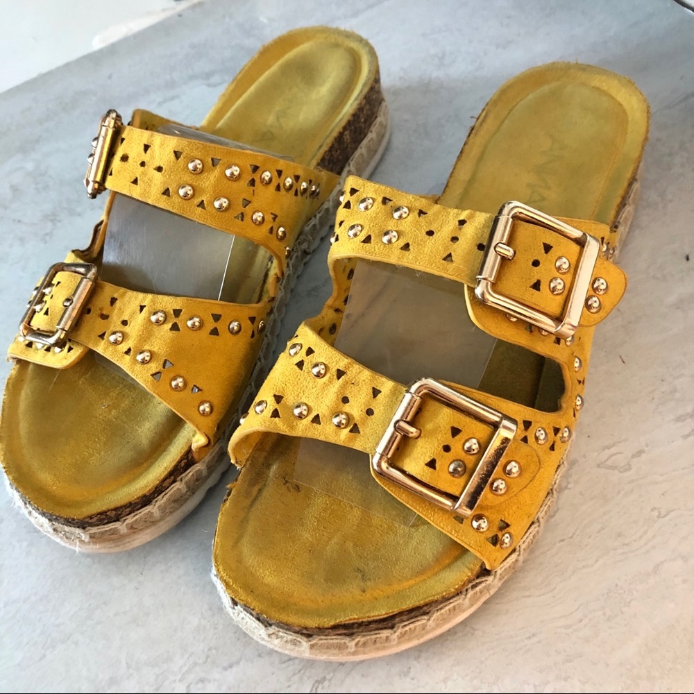 3/$20 Anna Birkenstock mustard yellow studded sandals